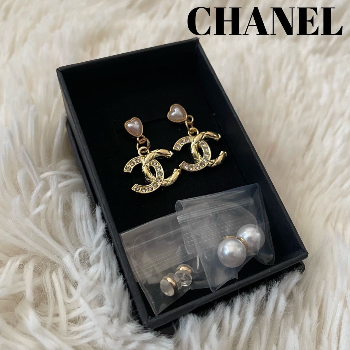 極美品 シャネル ココマーク ハート パール ピアス ゴールド