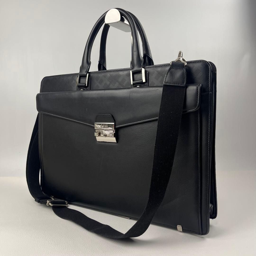 美品 DAKS ダックス 2way ビジネスバッグ シャドーチェック 鍵付 黒