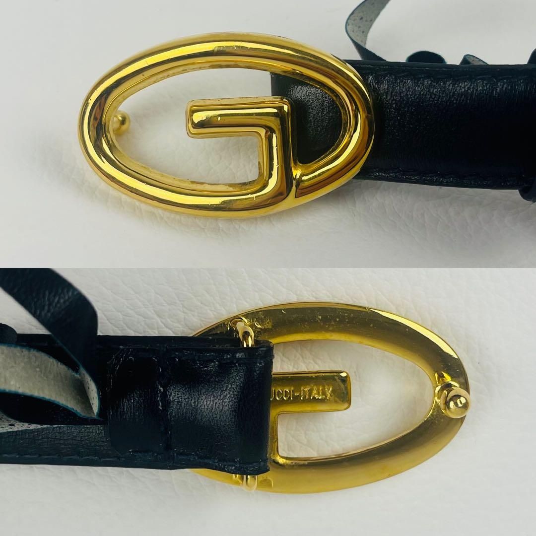 極美品 GUCCI グッチ レディース 細ベルト G ネイビー 紺 レザー