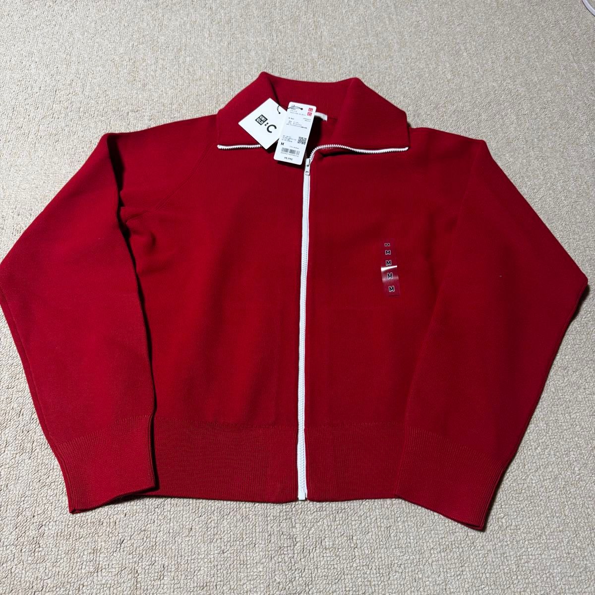 新品未使用】ユニクロC ミラノリブフルジップカーディガン レッド M