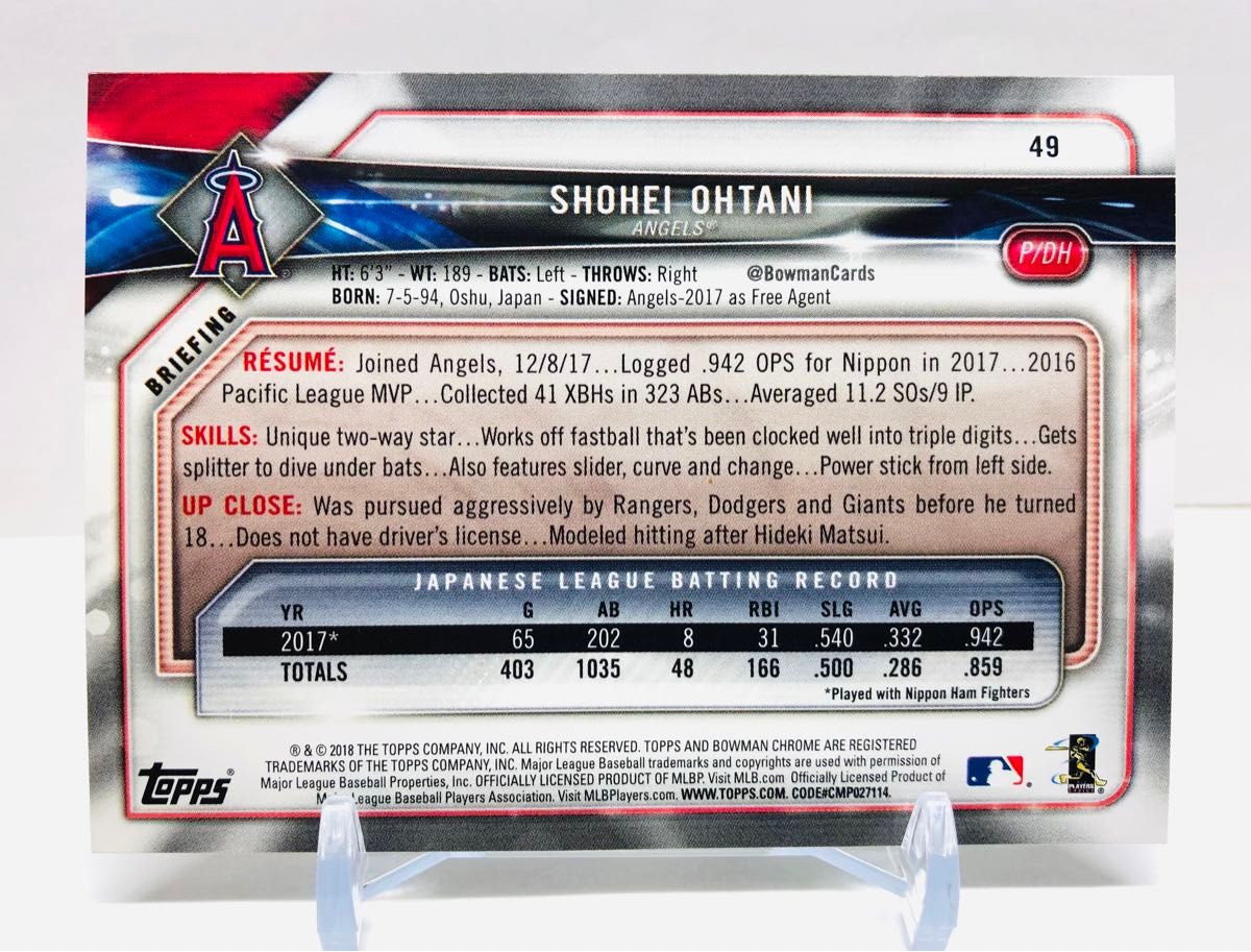 大谷翔平 2018 Bowman ルーキー ピッチング #49 topps Ohtani RC