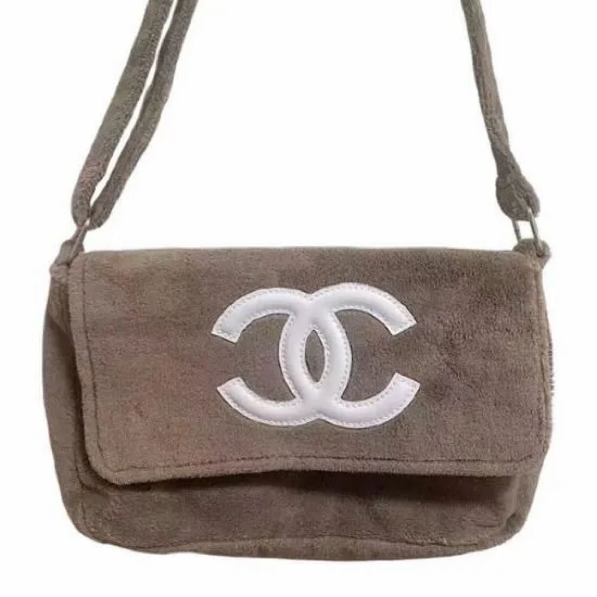 CHANEL シャネル ミニバッグ ポーチ コーヒーブラウン×ホワイトロゴ