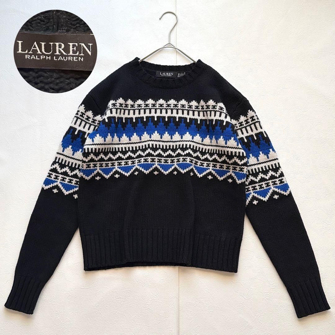 LAUREN RALPH LAUREN ノルディック柄ニット 黒×青 ウール｜Yahoo