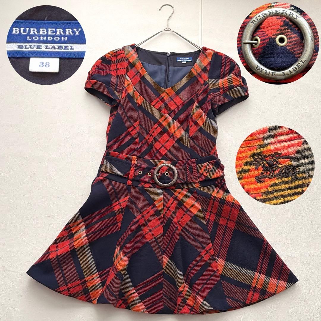 綾瀬はるか着用バーバリー チェック ワンピース フレア 38 ベルト 赤