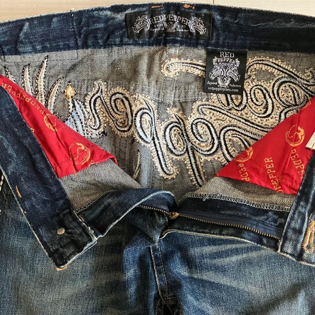 REDPEPPER レッドペッパー デニム 鷹刺繍 イーグル 32 Y2K スカル