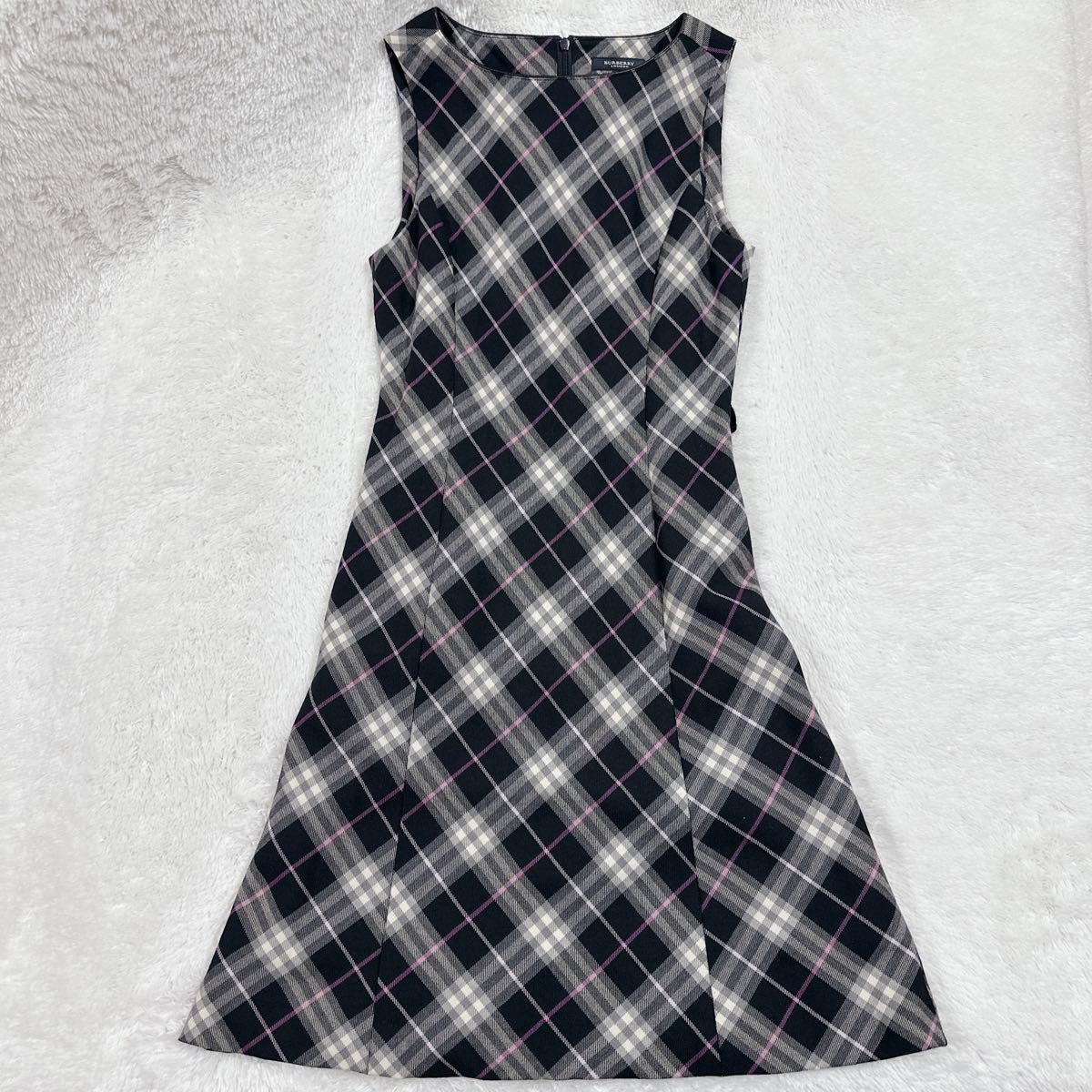 バーバリーロンドン ノバチェック ワンピース 膝丈 フレア ネイビー