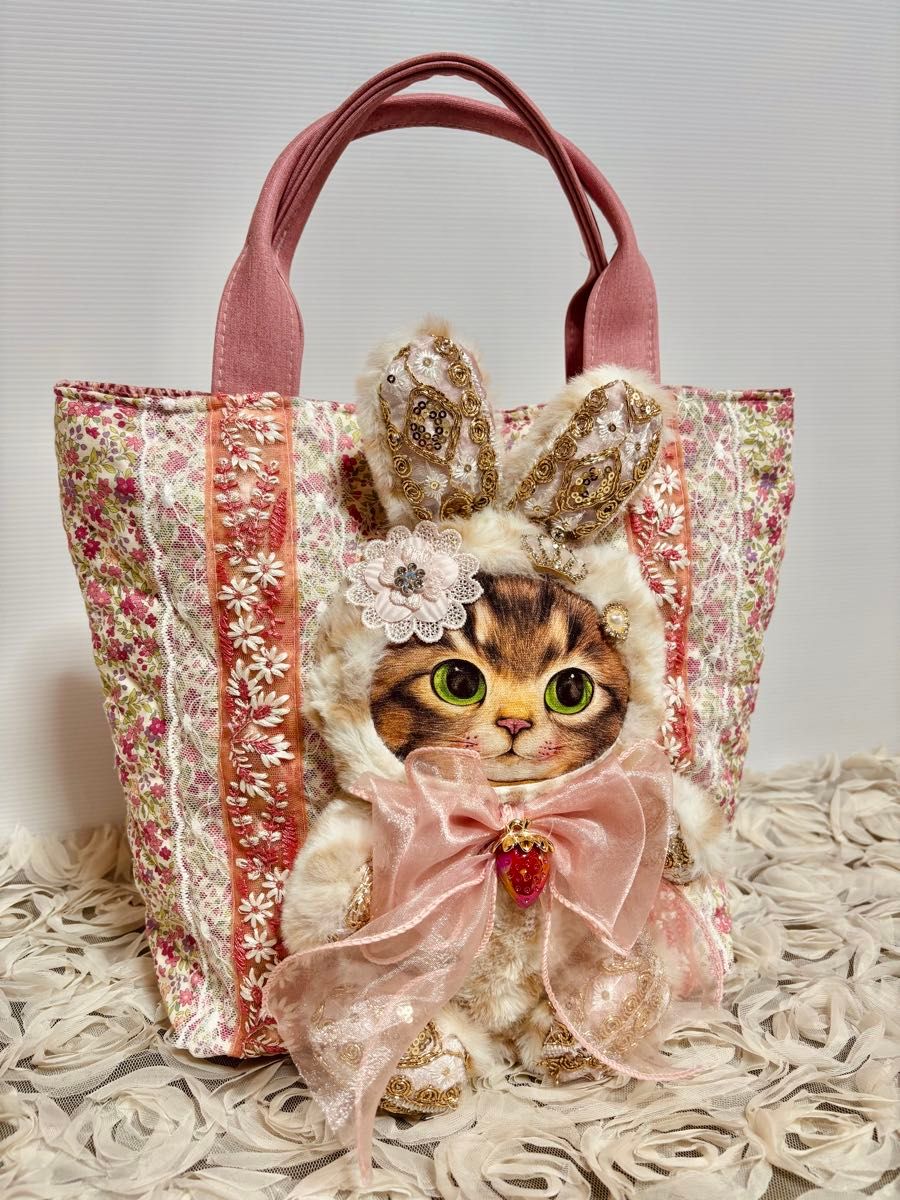 コヤンイサムチョン 刺繍リボンパッチワークトートバッグ ハンドメイド