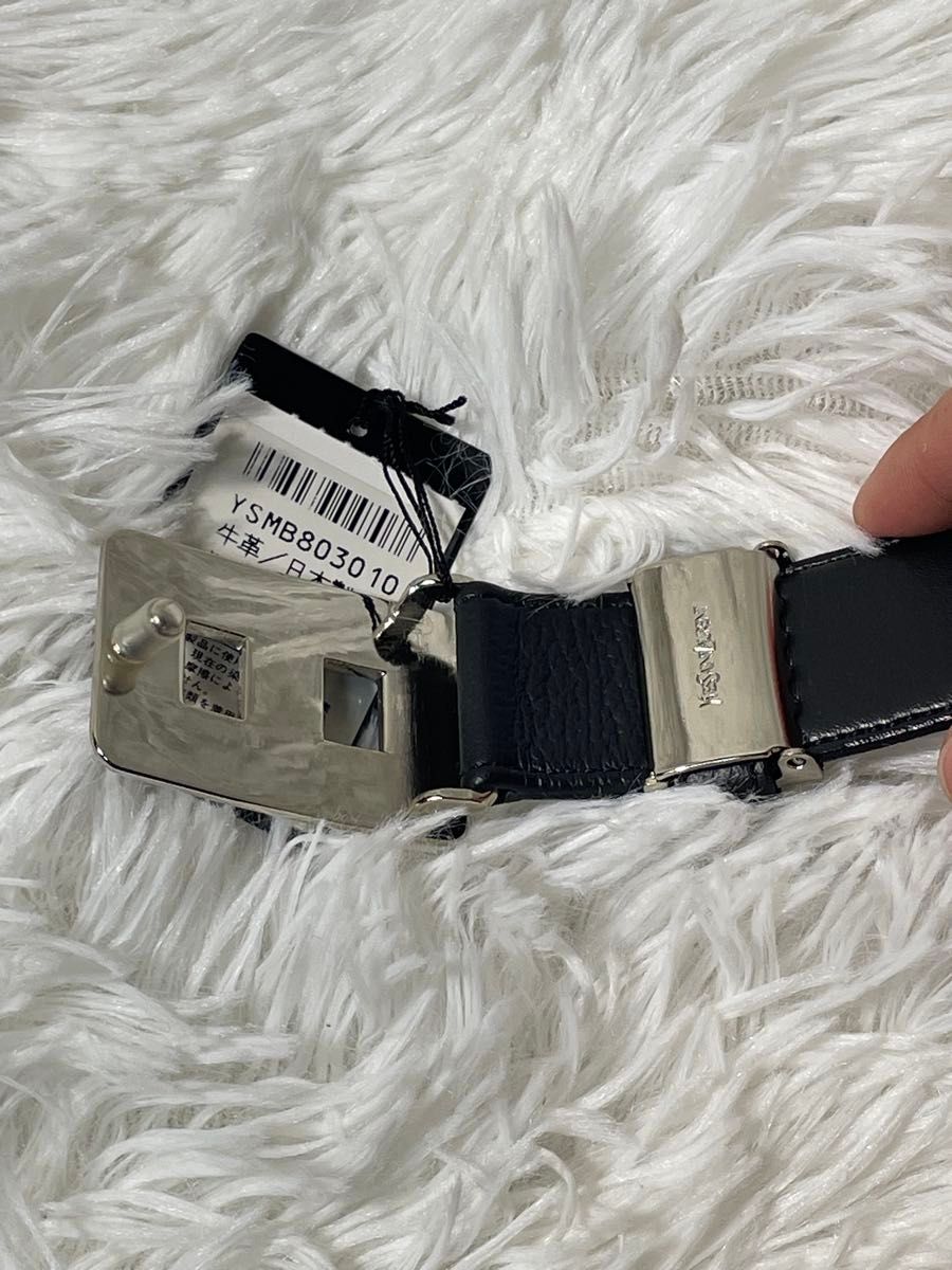 イヴサンローラン YSL 本革 レザーベルト ブラック ロゴバック ユニ