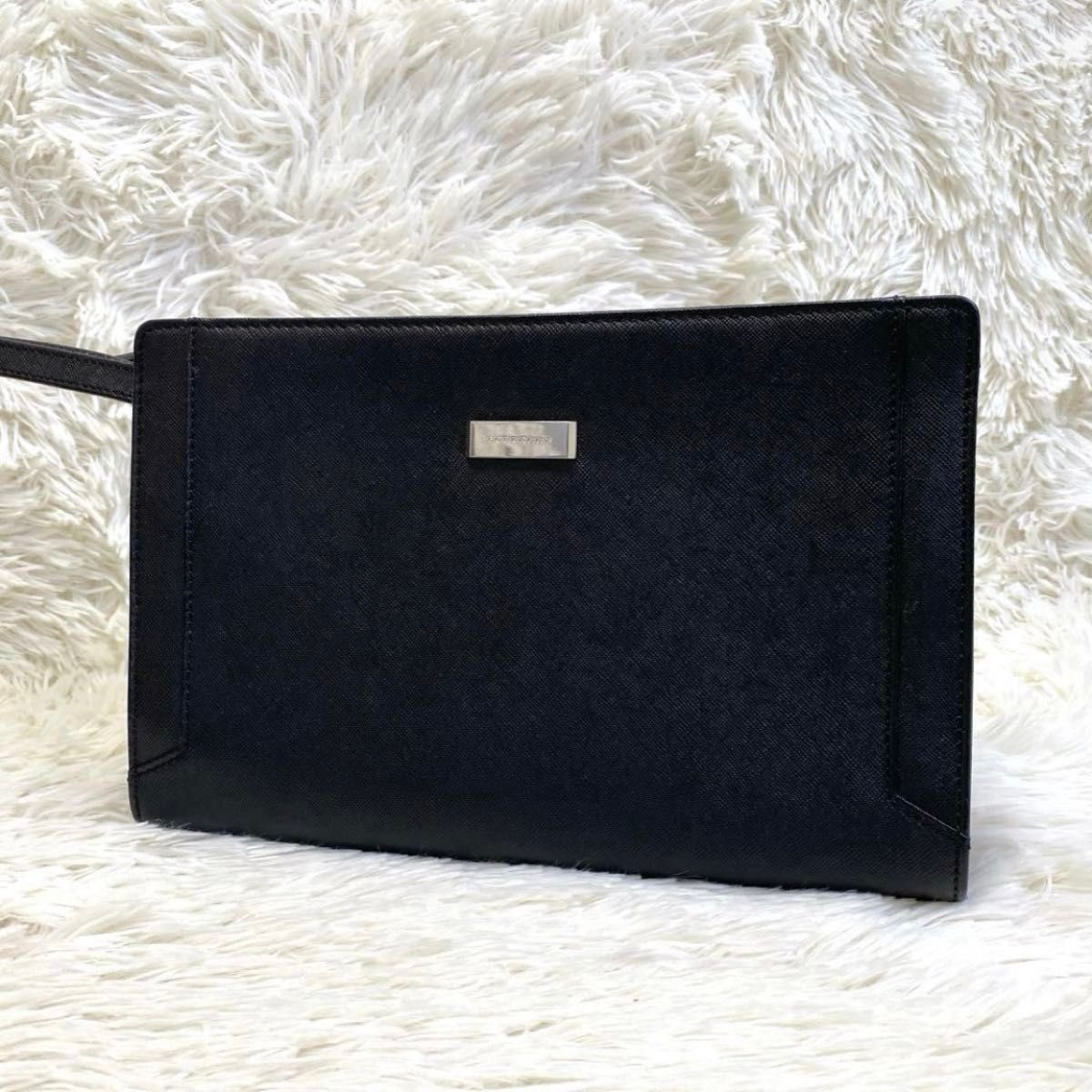 美品】Burberry バーバリー クラッチバッグ レザー ブラック 黒