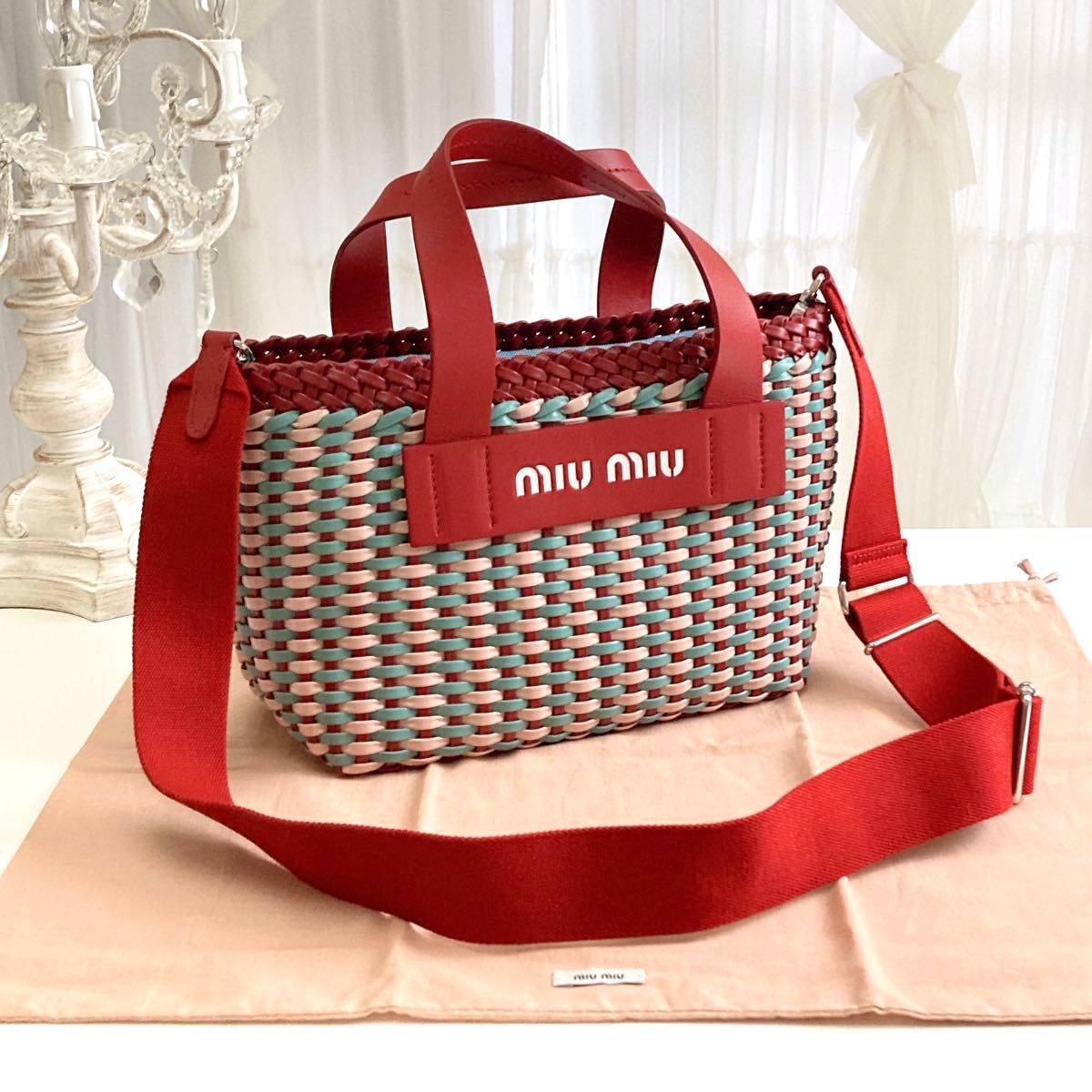 美品】miumiu 編みかご トートバッグ かごバッグ イントレッチオ