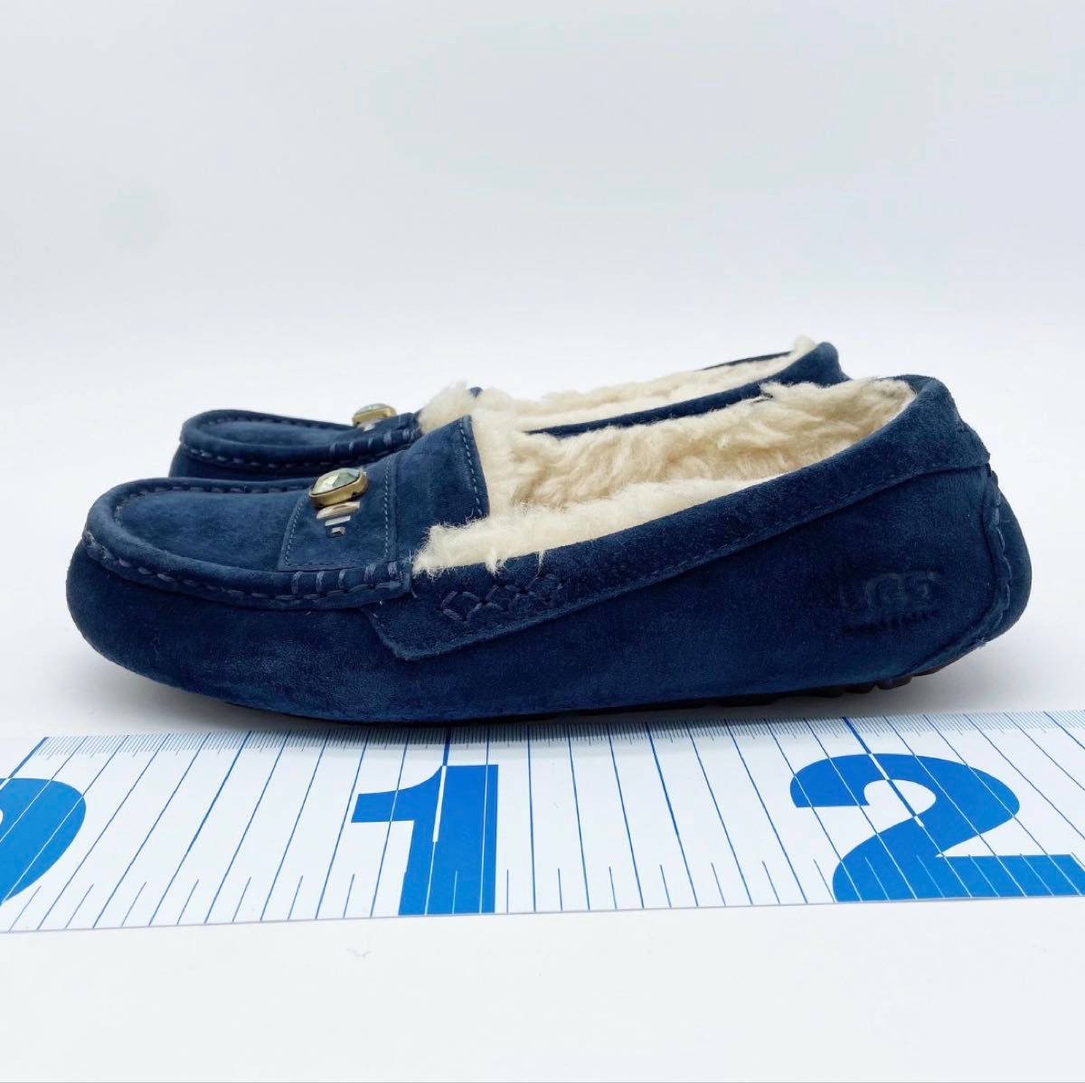 UGG アンスレー モカシン ネイビー 24cm スエード ボア 人気モデル
