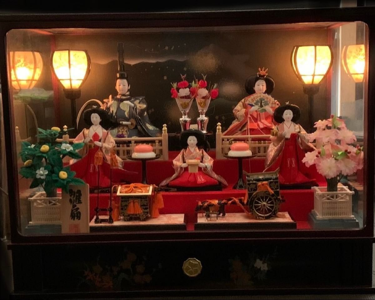 オルゴール付き雛人形 ガラスケース入り サイズ約66 5×50 5×39 5cm