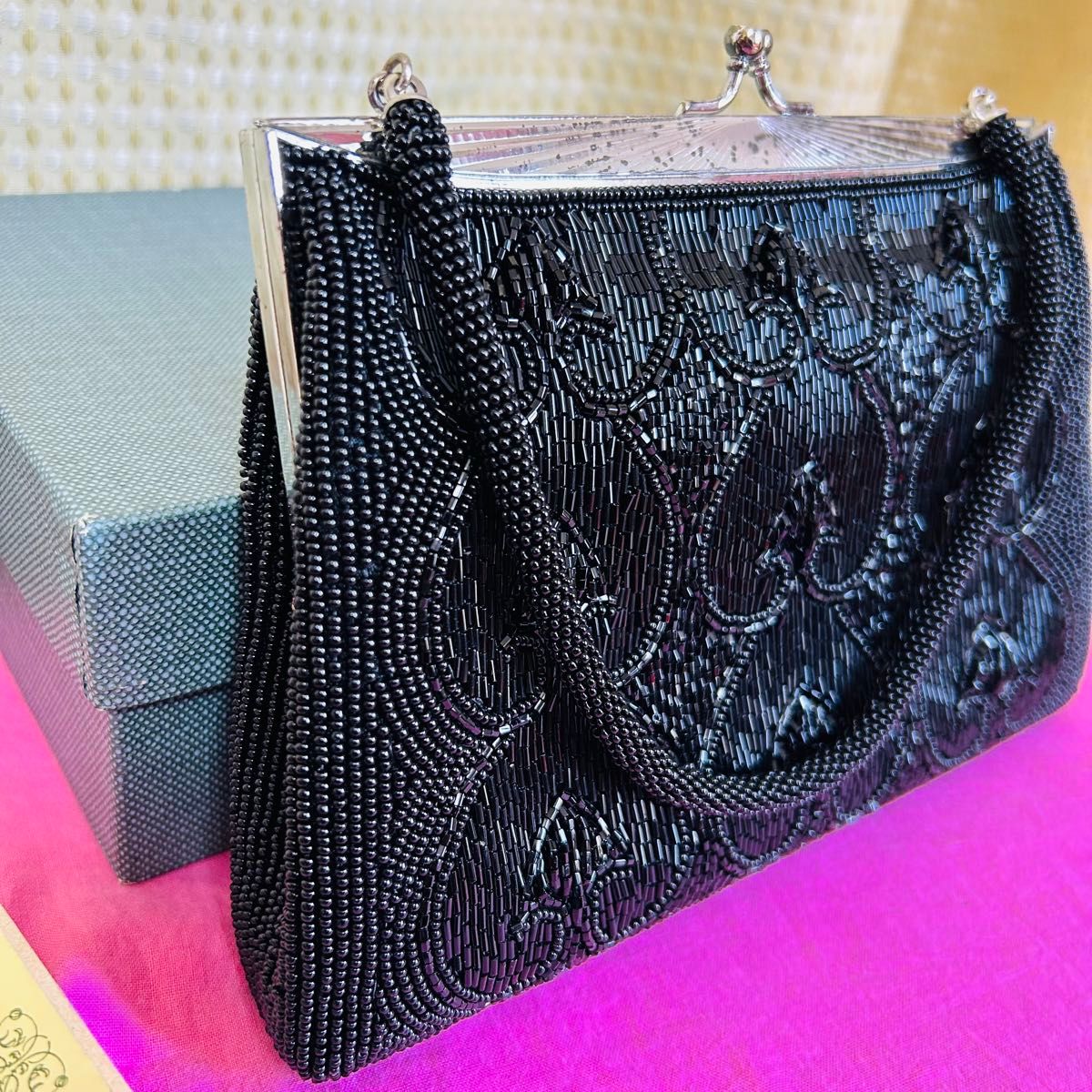 はしもと 総ビーズバッグ オールビーズ ブラック 和装小物 昭和レトロ