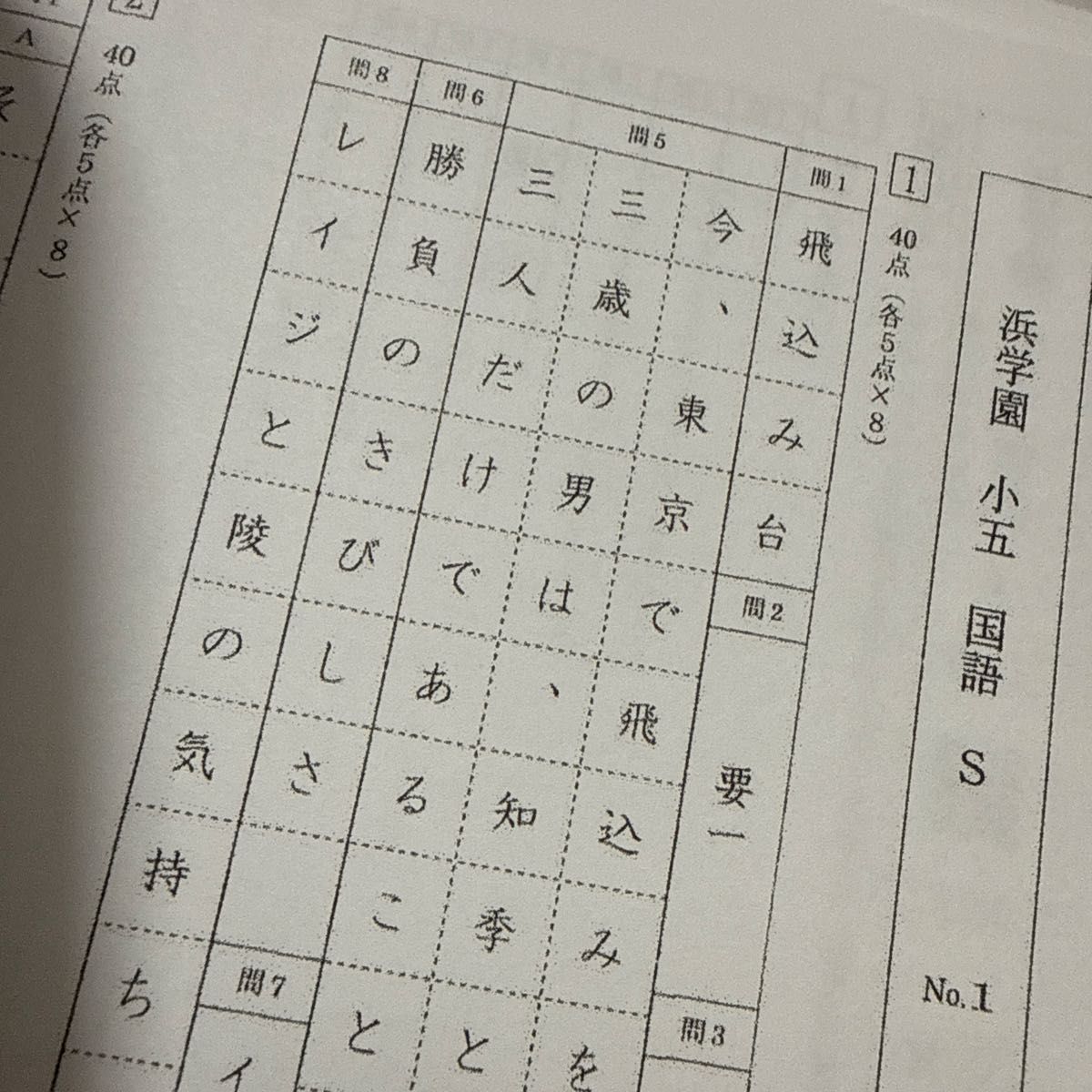 浜学園 小5 2025年度 Sクラス 復習テスト 国語 算数 理科｜Yahoo