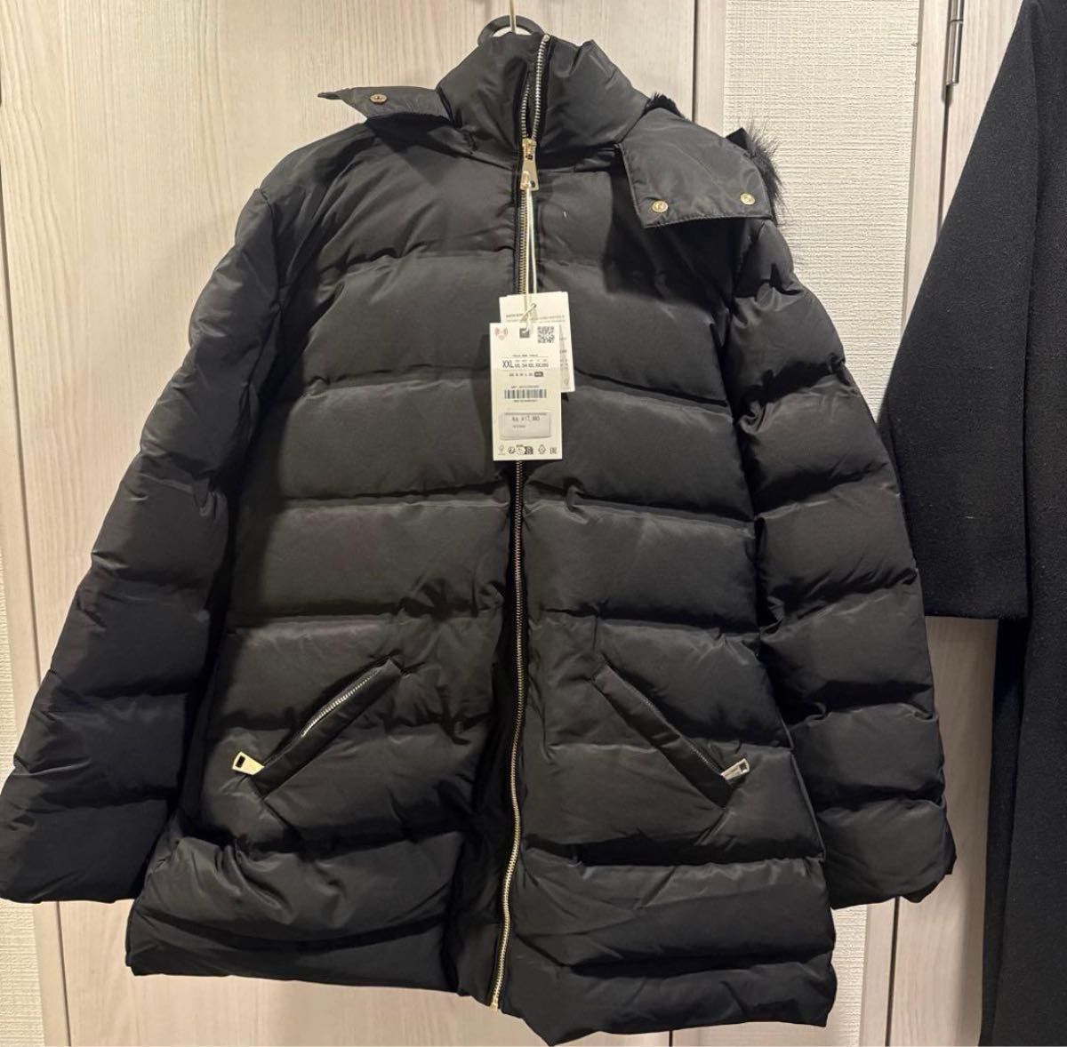 ZARA 撥水ウィンドブレーカー フード付きダウンジャケット ブラック2XL