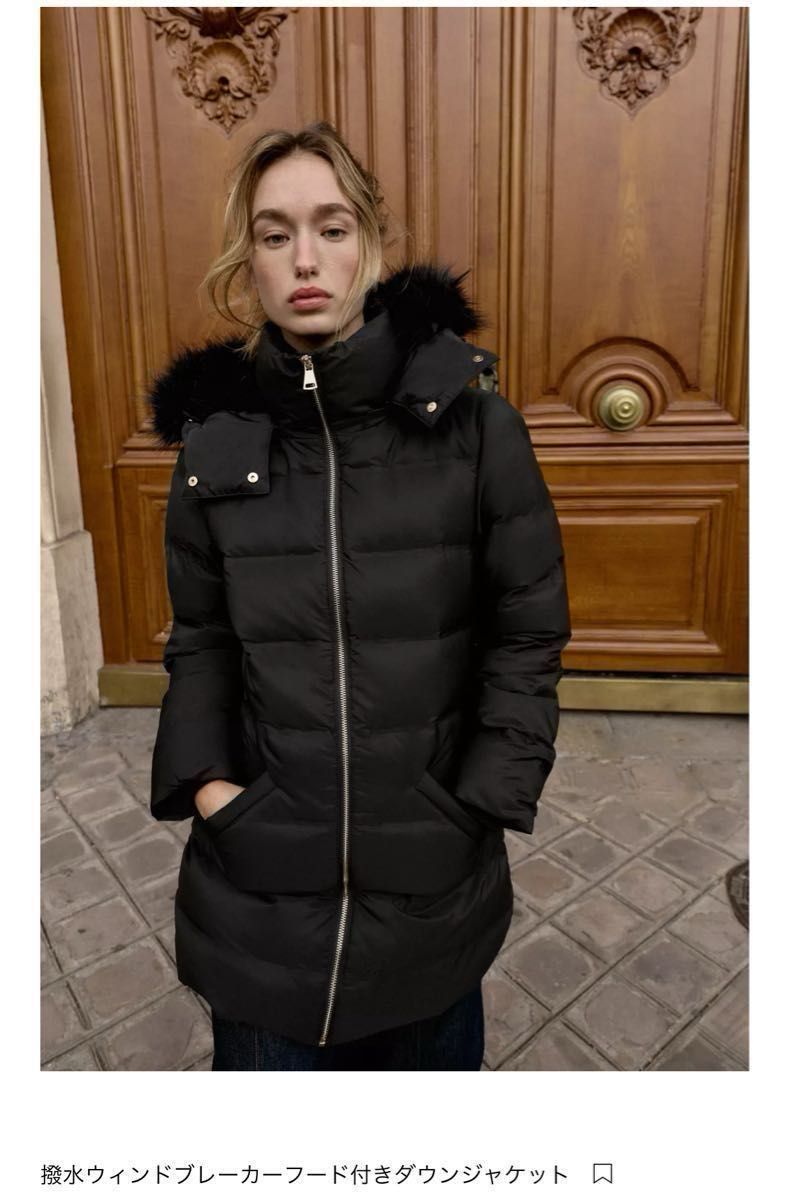 ZARA 撥水ウィンドブレーカー フード付きダウンジャケット ブラック2XL