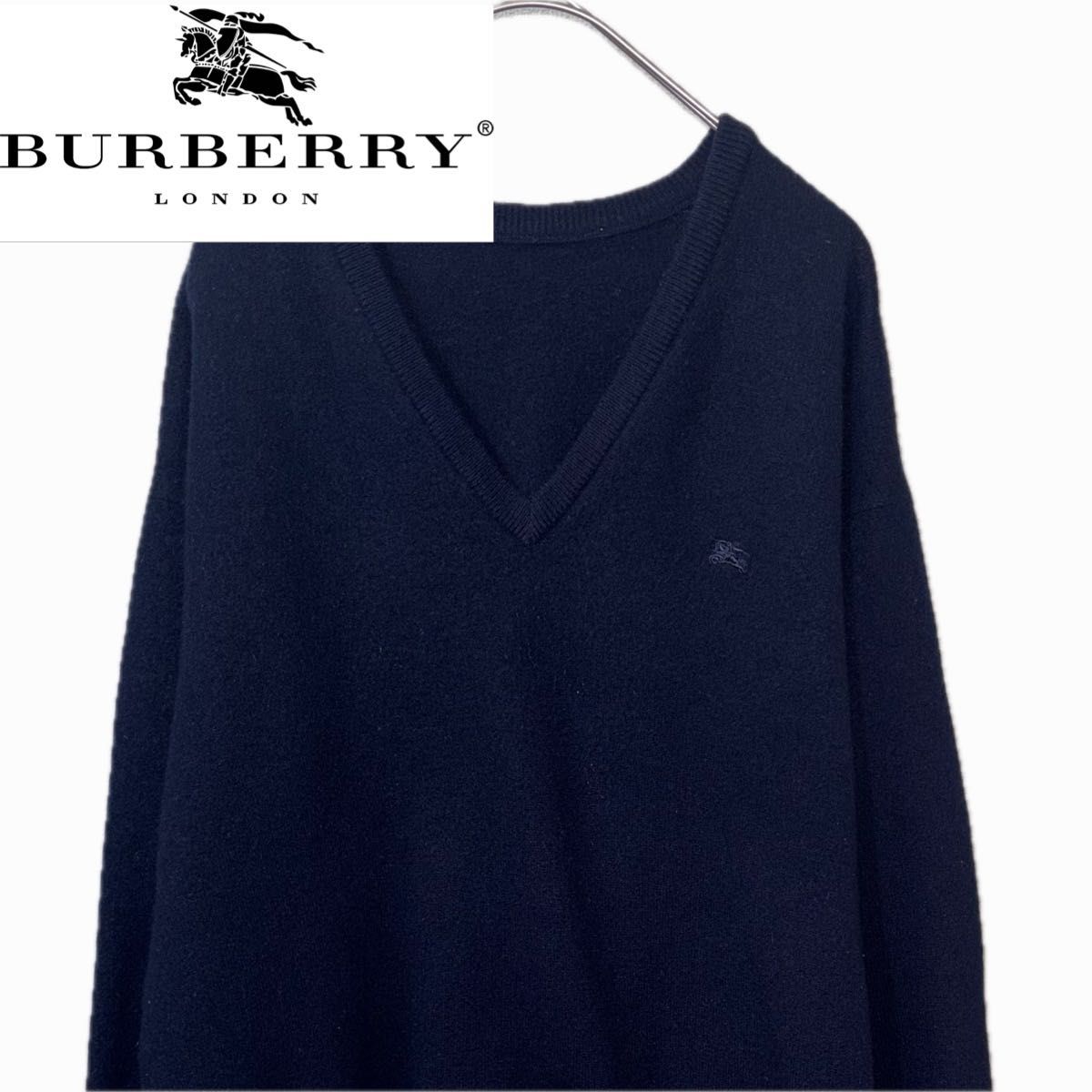 Burberry ネイビー Vネックニットセーター バーバリー ロゴ刺繍｜Yahoo