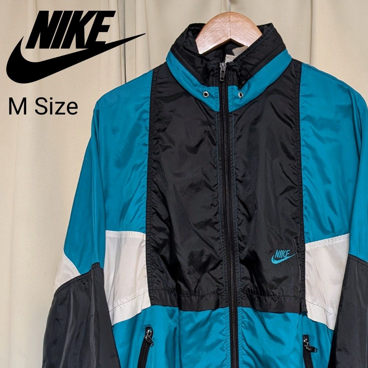 激レア配色】90s NIKE 銀タグ ナイロンジャケット M ターコイズブルー