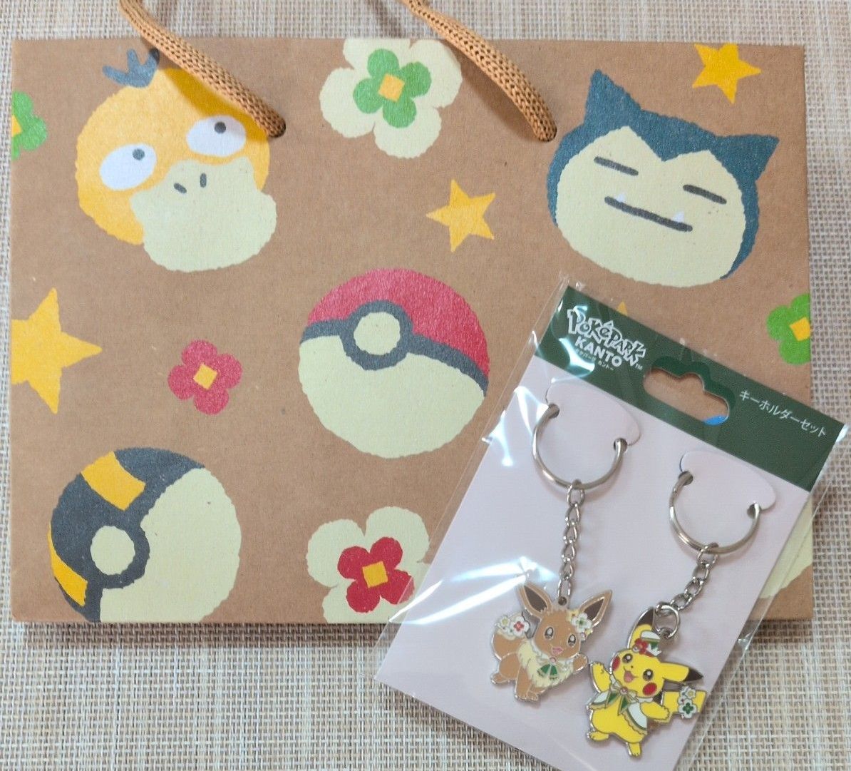 新品タグ付】ポケパークカントーピカチュウとイーブイのキーホルダー