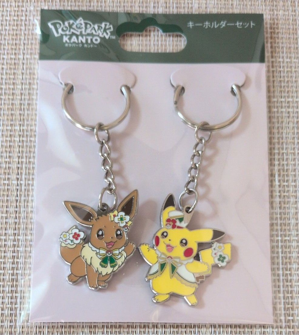 新品タグ付】ポケパークカントーピカチュウとイーブイのキーホルダー