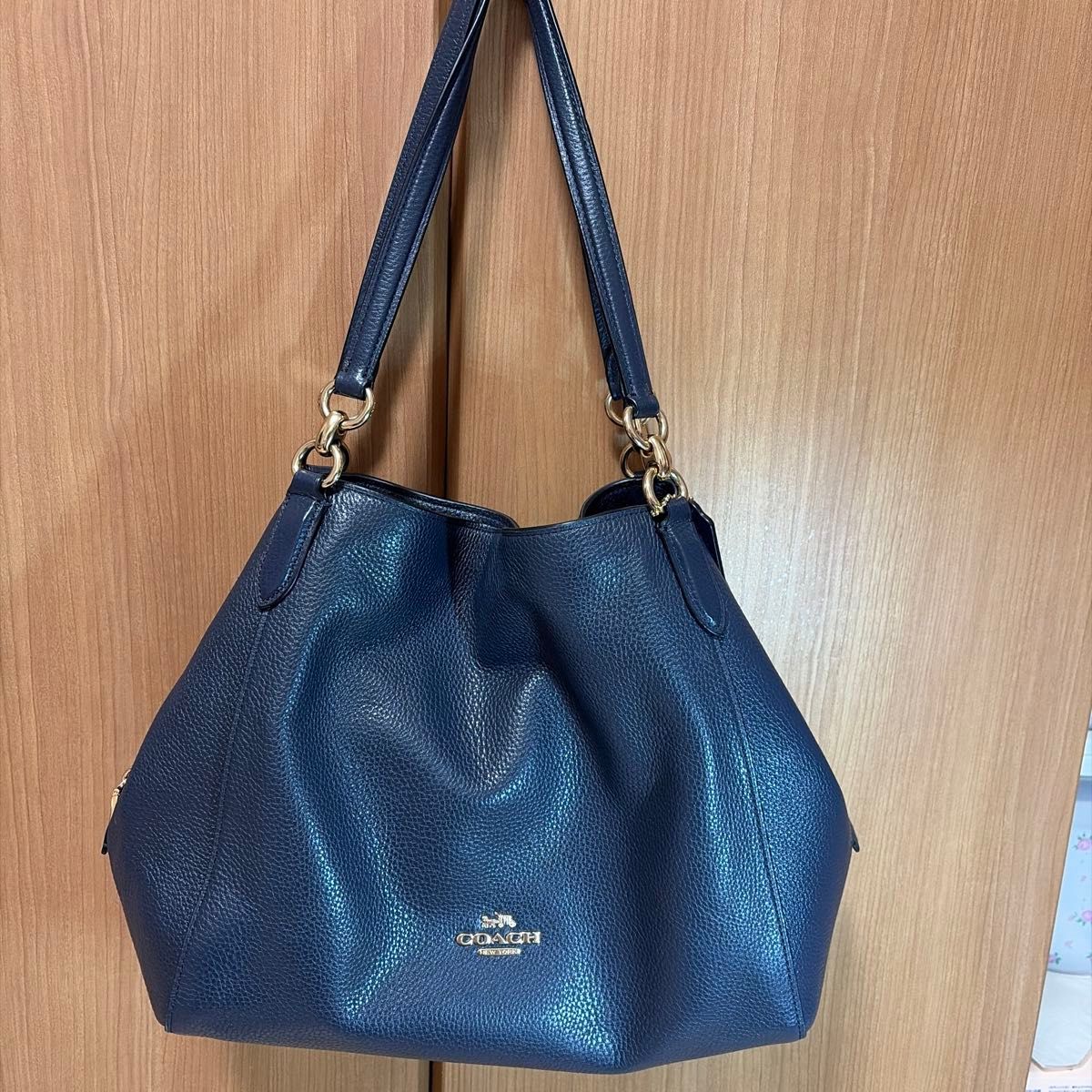 美品】COACH コーチ トートバッグ ショルダーバッグ ネイビー レザー