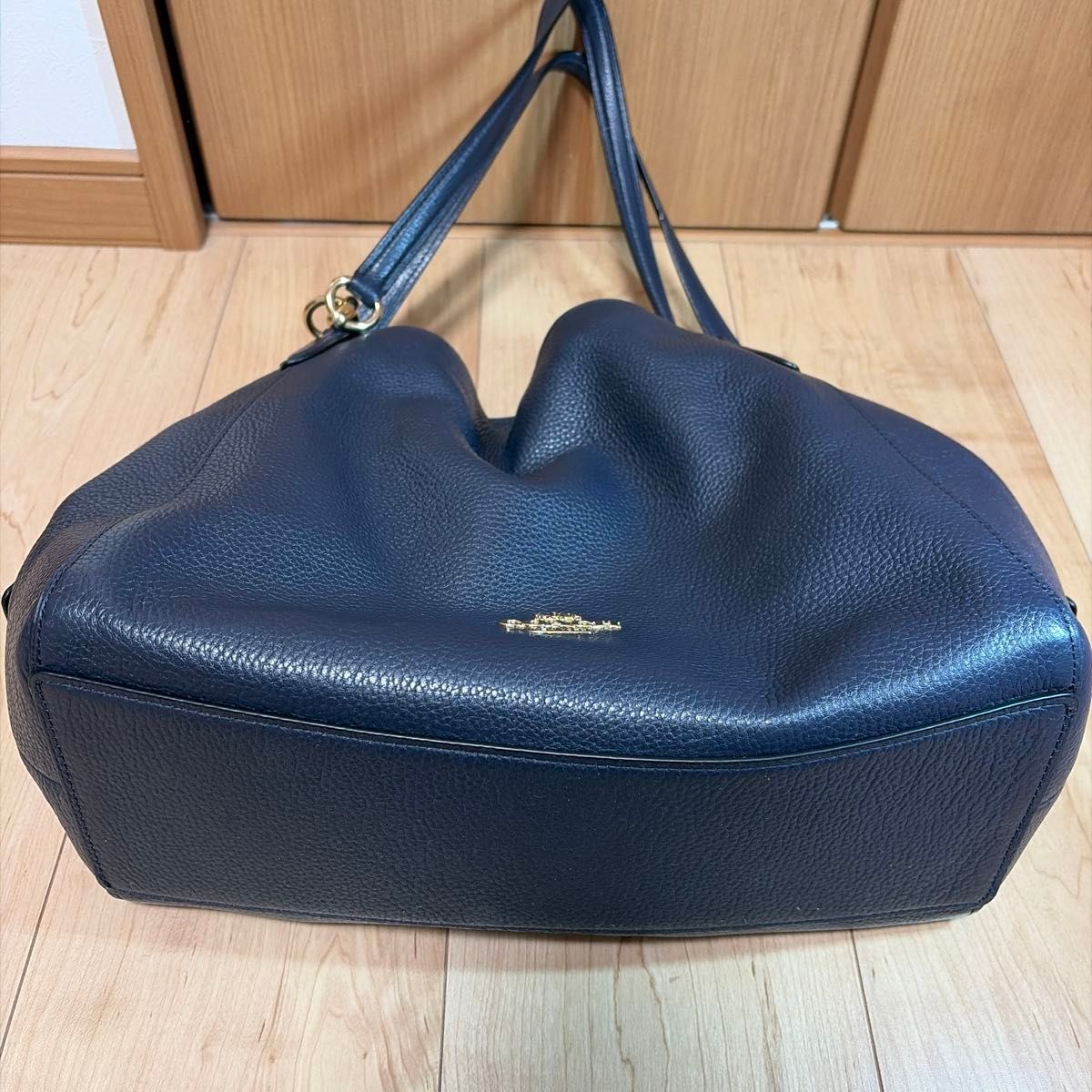 美品】COACH コーチ トートバッグ ショルダーバッグ ネイビー レザー