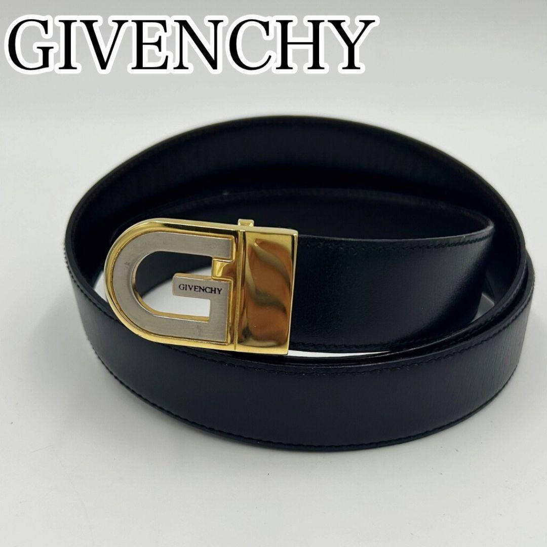 美品 GIVENCHY ジバンシィ レザーベルト ブラック ゴールドバックル