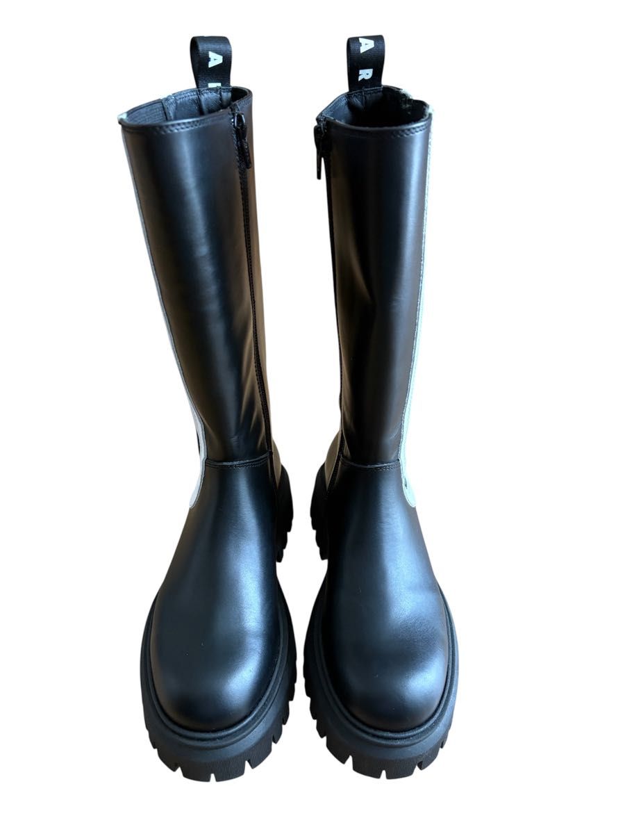 MARNI マルニ レザーロングブーツ ブラック×ホワイト 34 サイドゴア