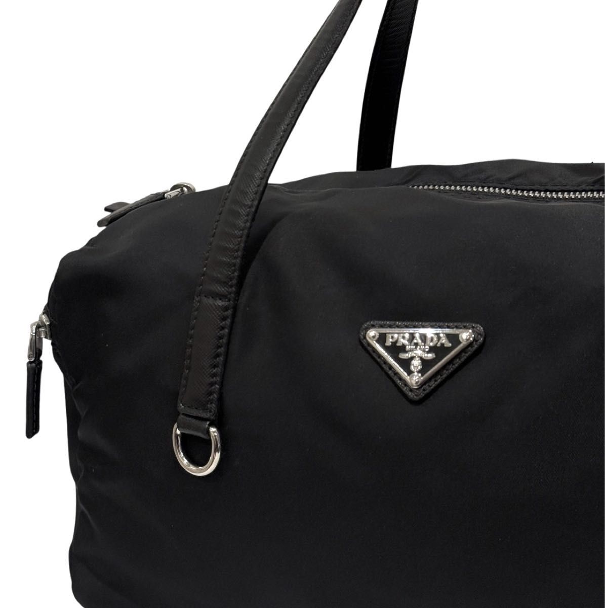 PRADA ミニボストンバッグ ナイロン ブラック 三角ロゴ プラダ 黒 極美