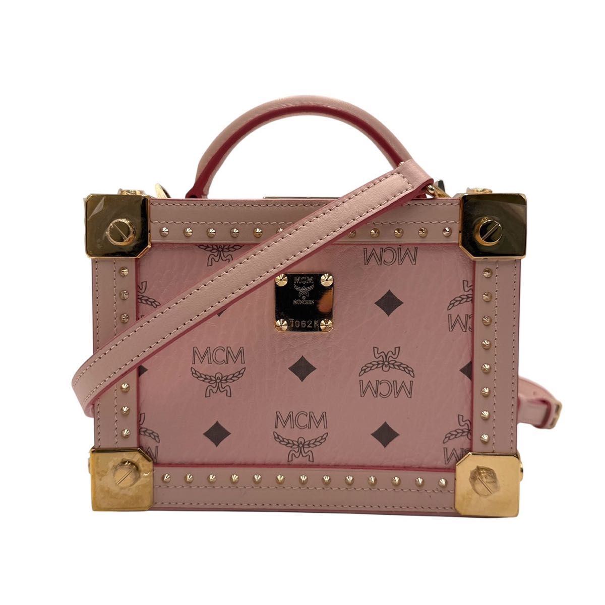 極美品】MCM トランク型 2WAY ミニショルダーバッグ レザー スタッズ