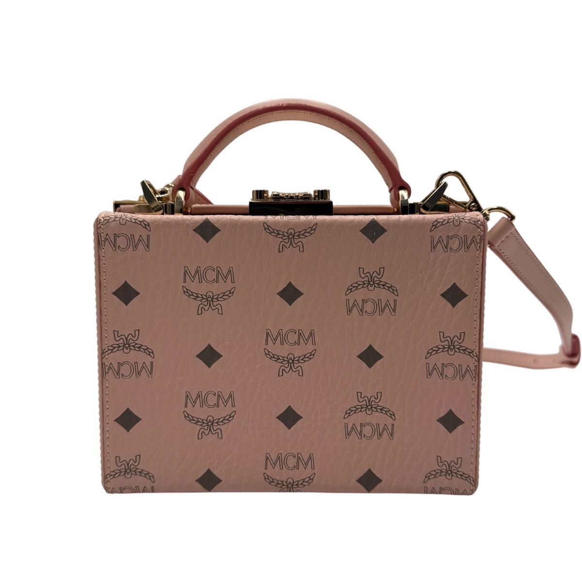 極美品】MCM トランク型 2WAY ミニショルダーバッグ レザー スタッズ