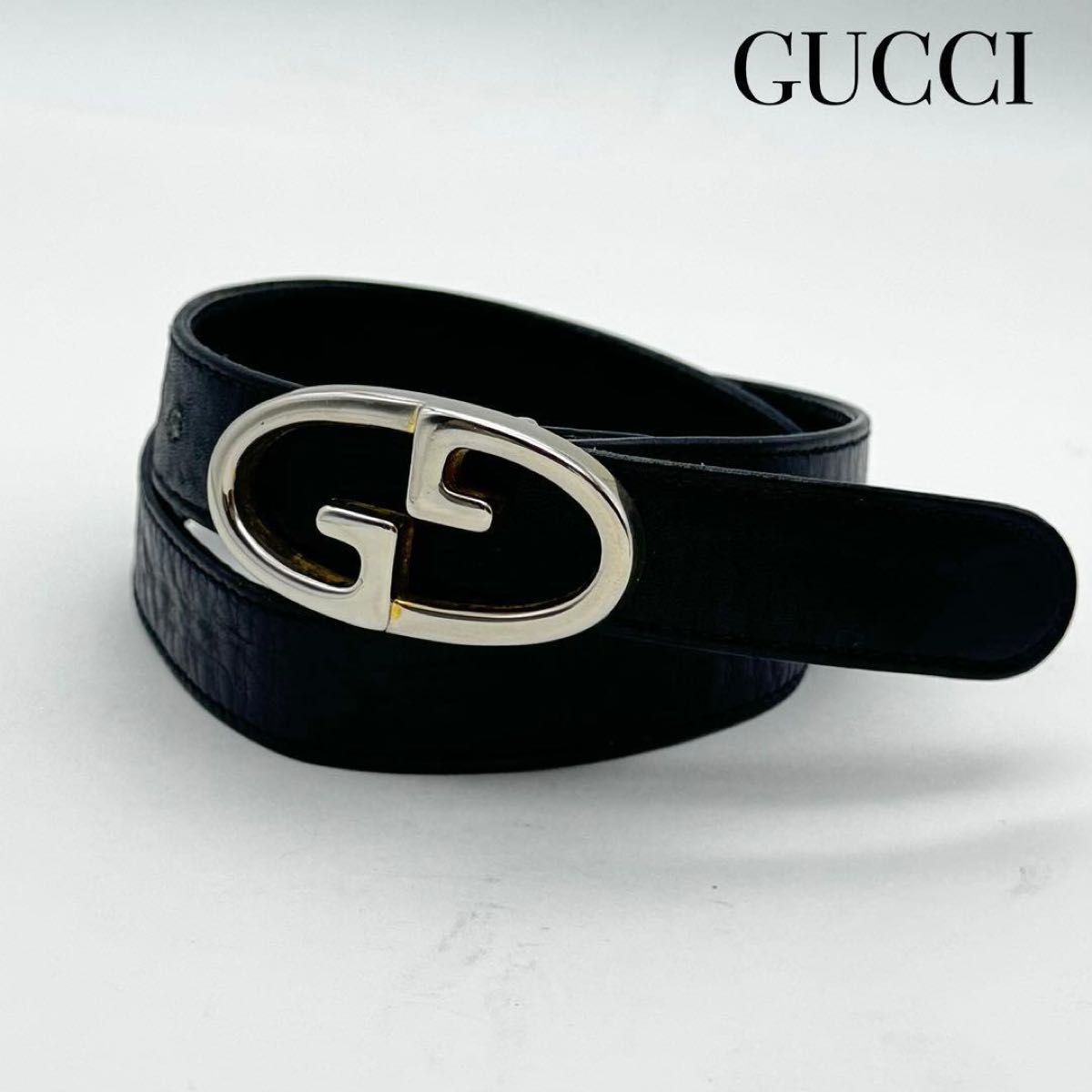 GUCCI オールドグッチ GG レザー ベルト 黒 ヴィンテージ メンズ