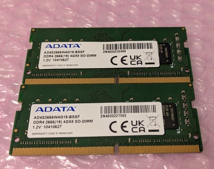 DDR4-2666 PC4-21333 4GB x2枚 計8GB ADATA AD4S2666W4G19-BSSF 中古