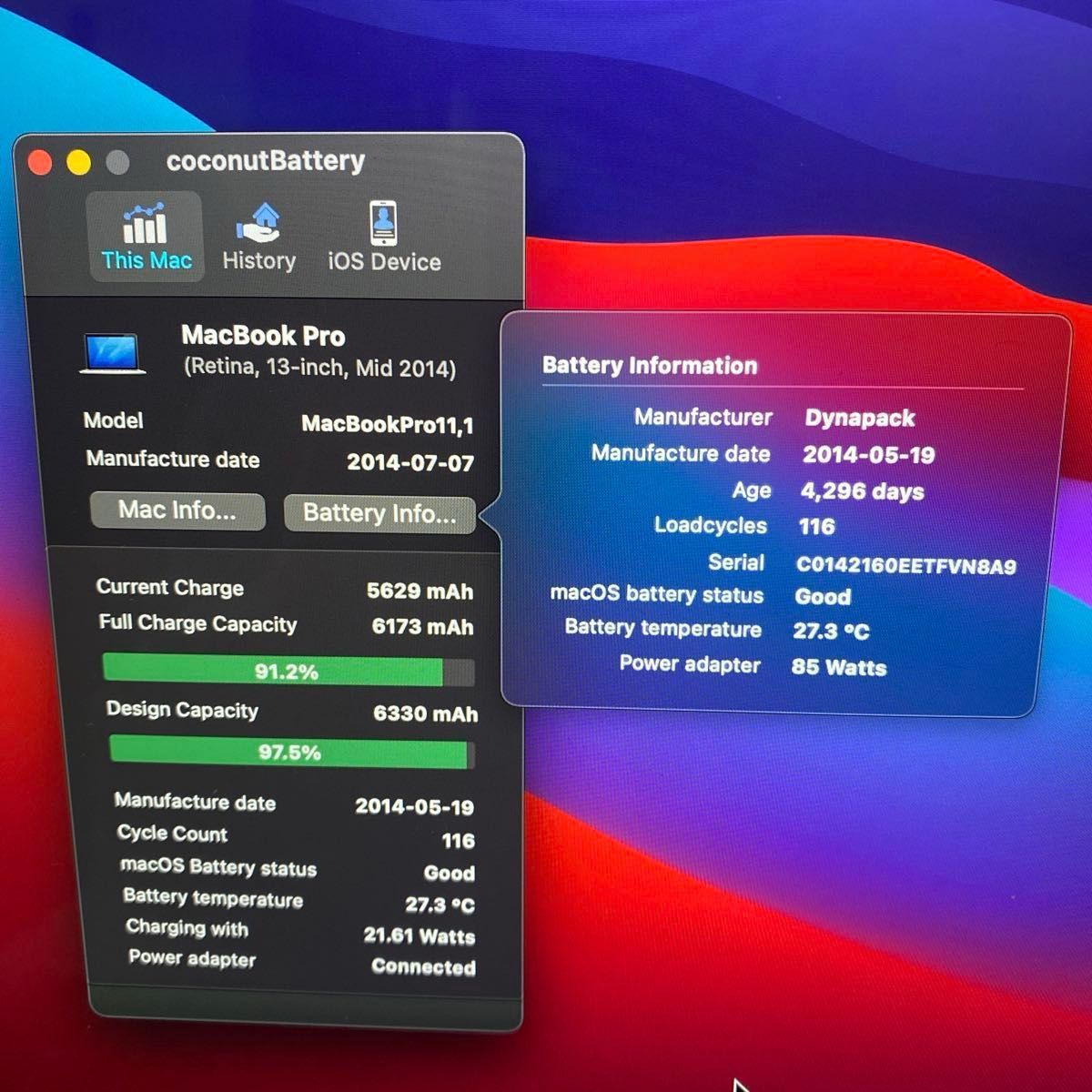 MacBook Pro 13インチ A1502 Mid 2014 Apple純正品 バッテリー A1493