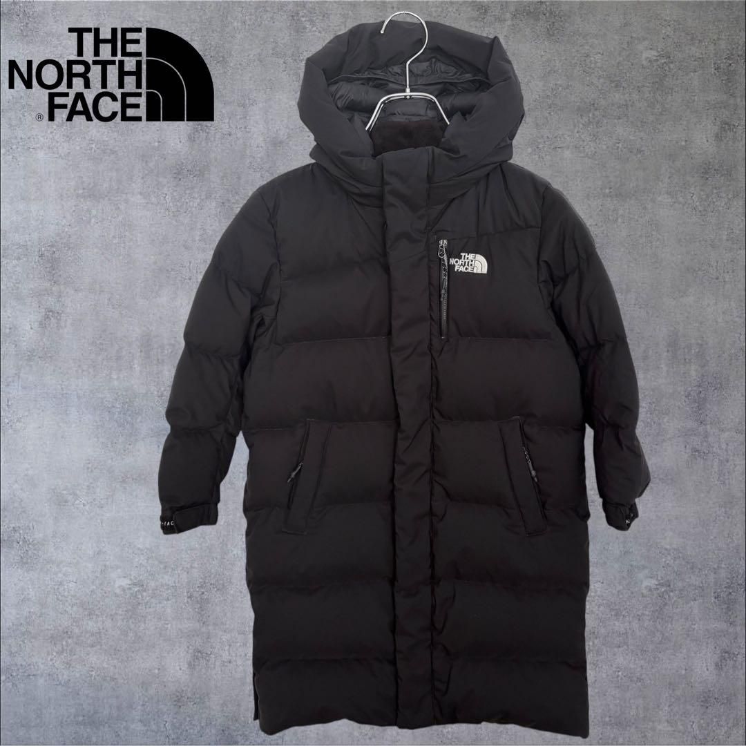 ノースフェイス ロングダウンコート キッズ 110 ブラック ロゴ刺繍 THE