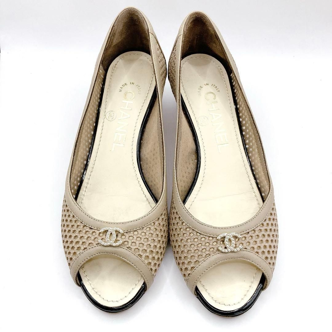 CHANEL シャネル パンプス ココマーク フェイクパール オープントゥ 靴
