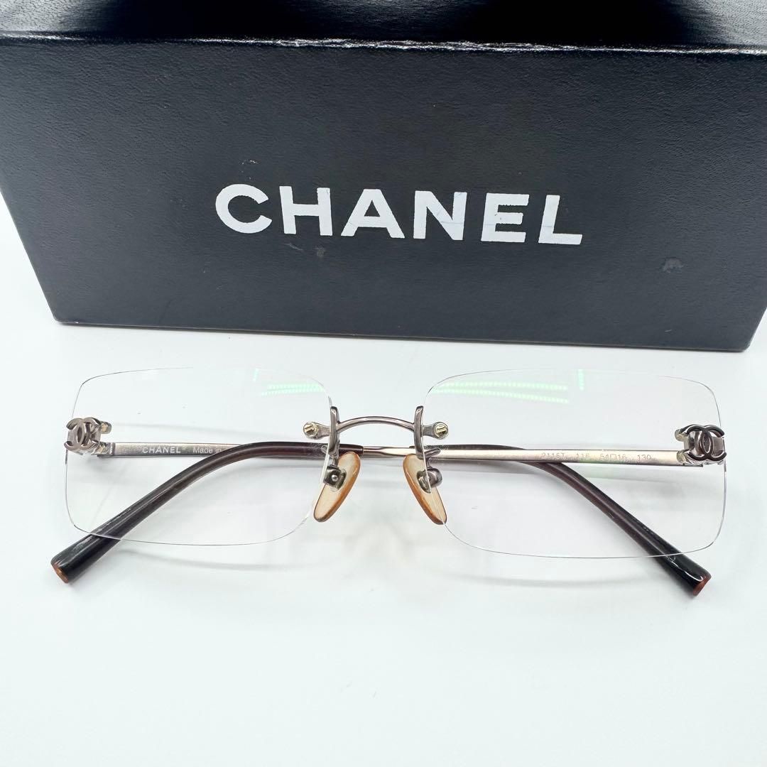 CHANEL シャネル メガネ リムレス ツーポイント ココマーク 度入り