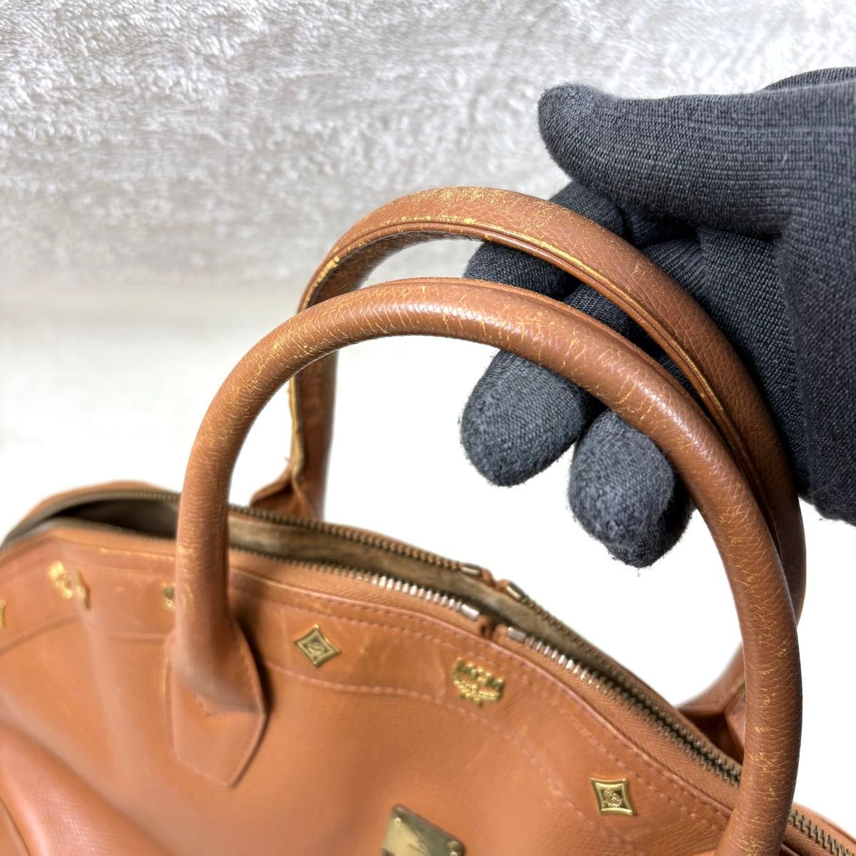 MCM エムシーエム ボストンバッグ ハンドバッグ ブラウン レザー