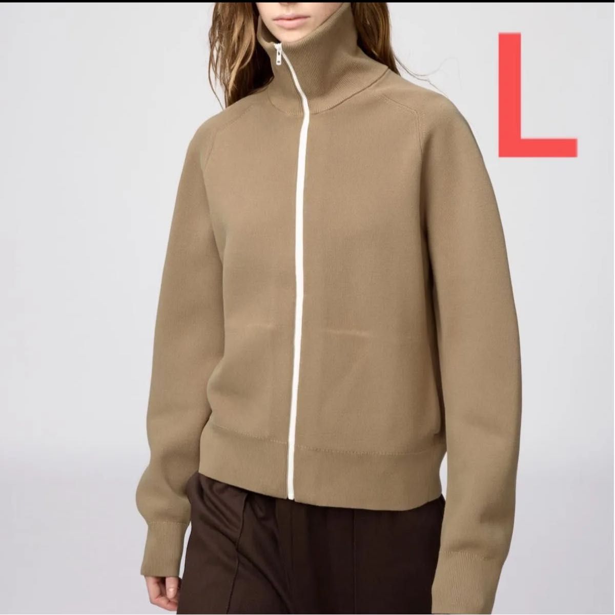 ユニクロC ミラノリブフルジップカーディガン ベージュ L UNIQLOC