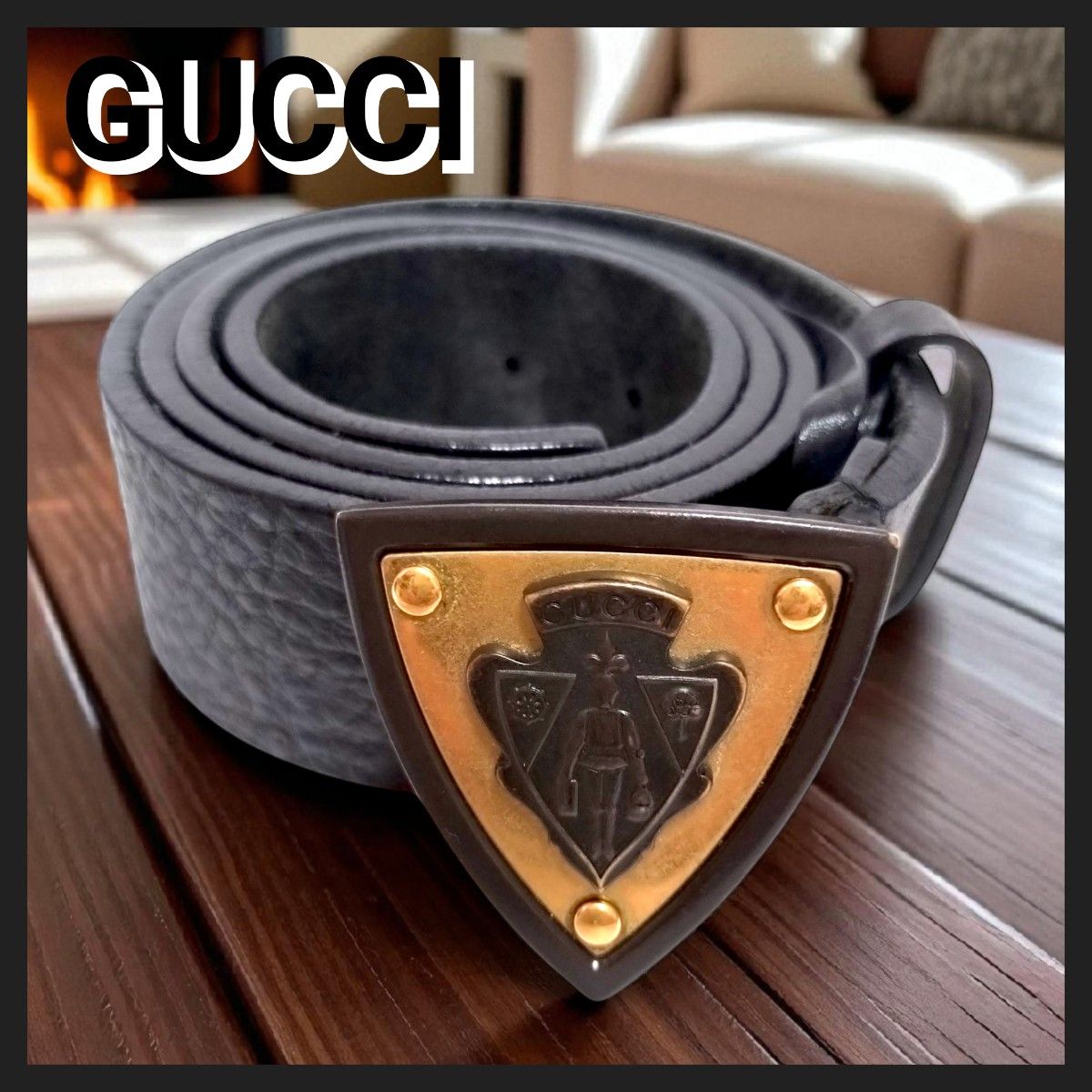 レア GUCCI グッチ オールドグッチ レザーベルト クレストバックル
