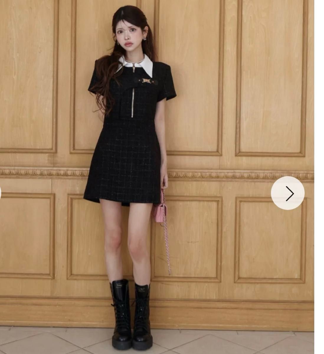 新品タグ付き Randy アシンメトリーツイードハーフスリーブドレス