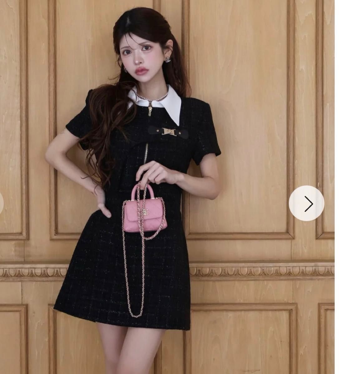 新品タグ付き Randy アシンメトリーツイードハーフスリーブドレス