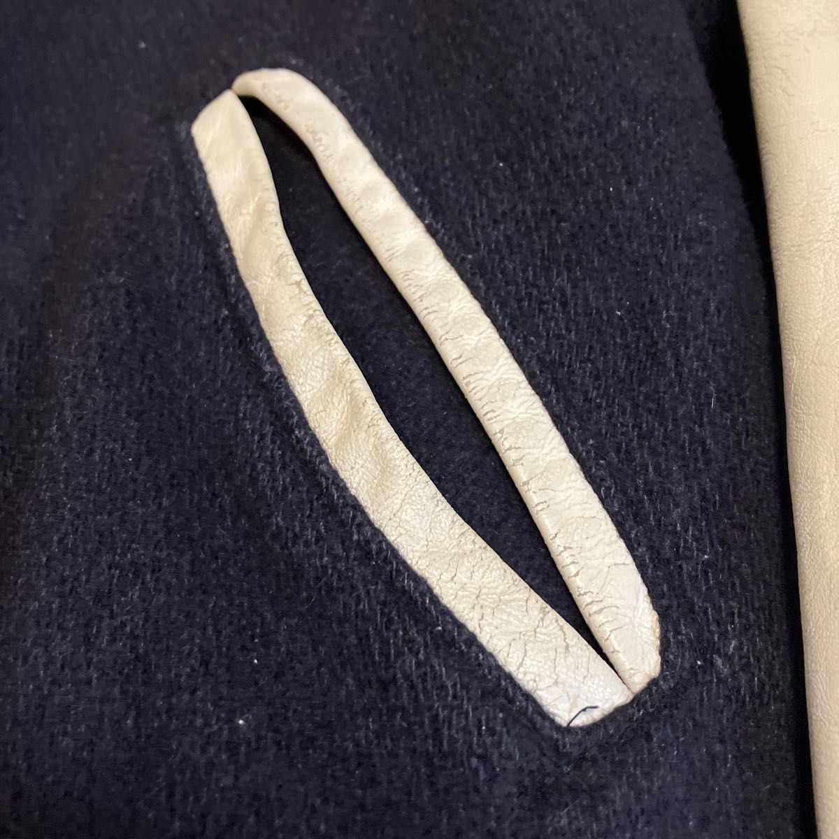 HOLLOWAY スタジャン 袖レザー ウール ネイビー ホワイト｜Yahoo