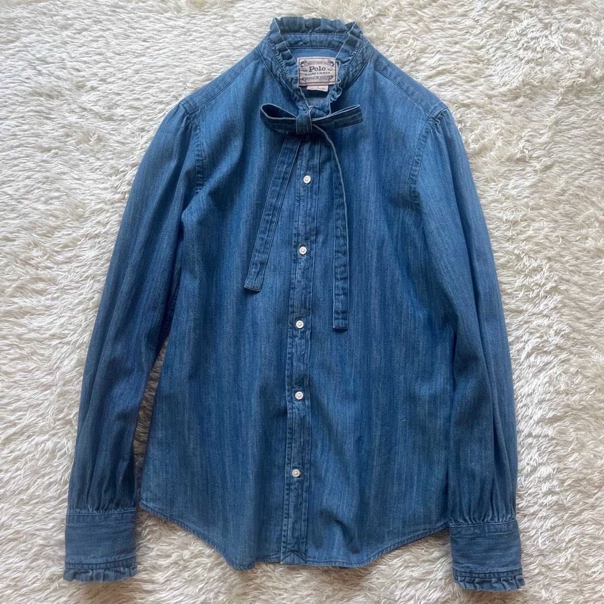 希少 ポロラルフローレン ボウタイ リボン デニムシャツ XL 10 175