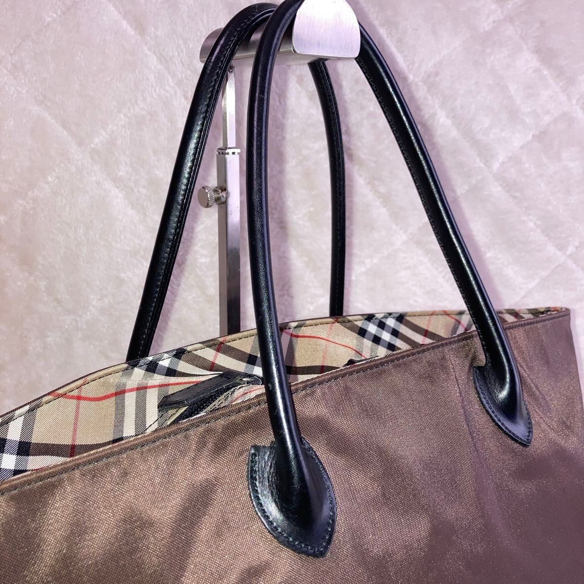 極美品 バーバリーブルーレーベル トートバッグ ナイロン／レザー