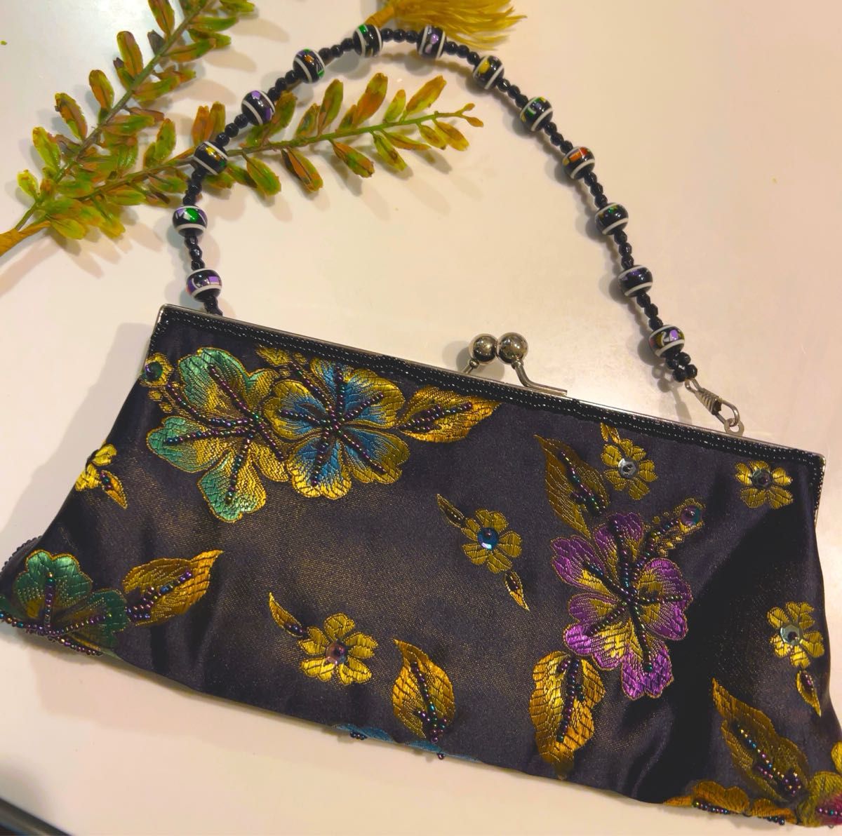 極美品】和装・洋装 2way 綺麗な ビーズ刺繍 クラッチバッグ 手提げ 花