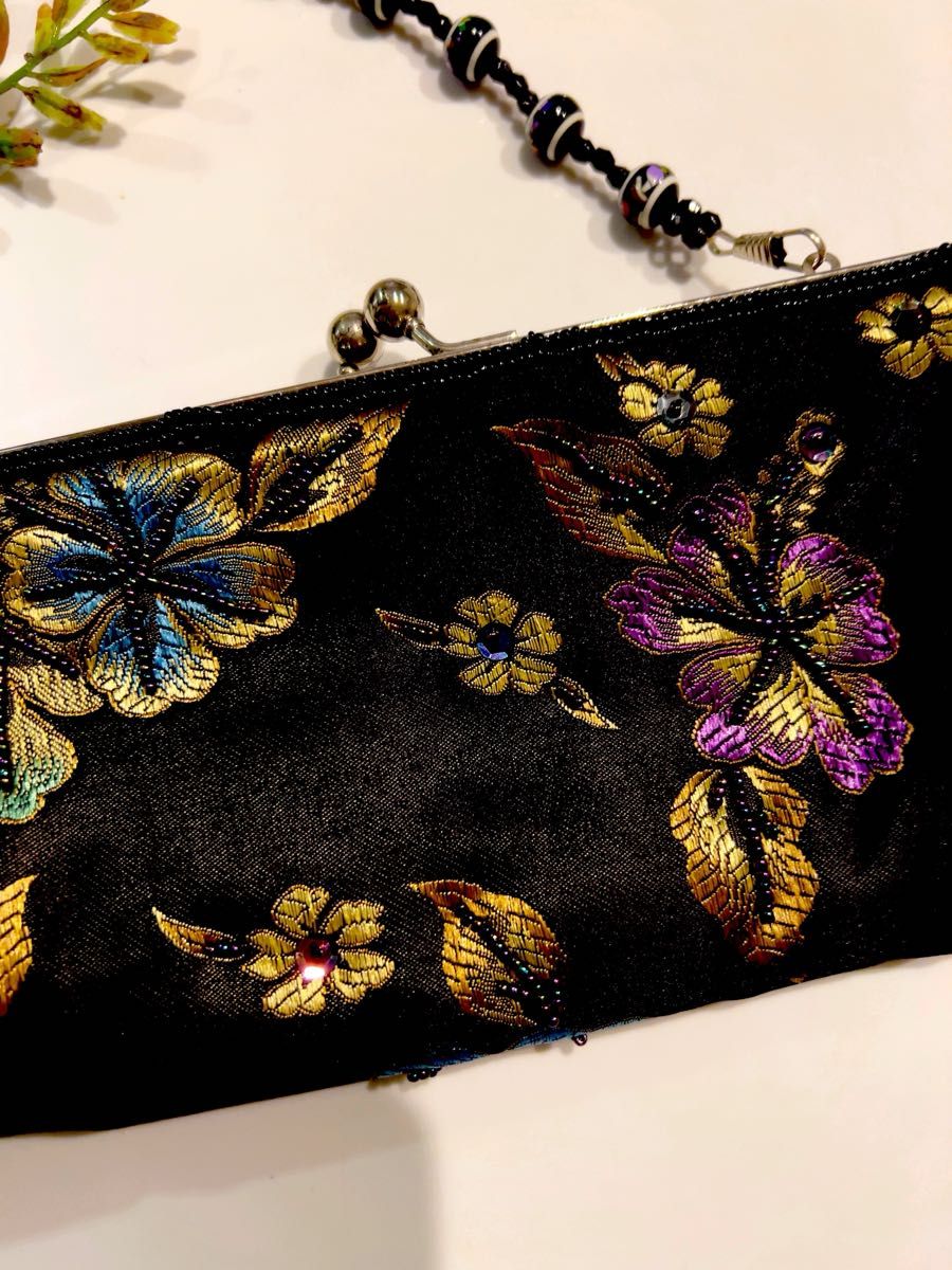 極美品】和装・洋装 2way 綺麗な ビーズ刺繍 クラッチバッグ 手提げ 花