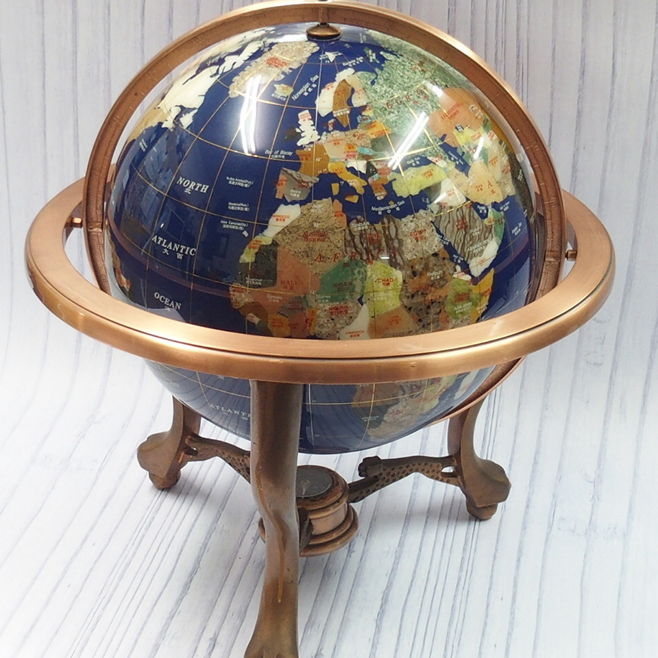 地球儀 天然石 インテリア 猫脚 縁起物 置物 アンティーク 天然石