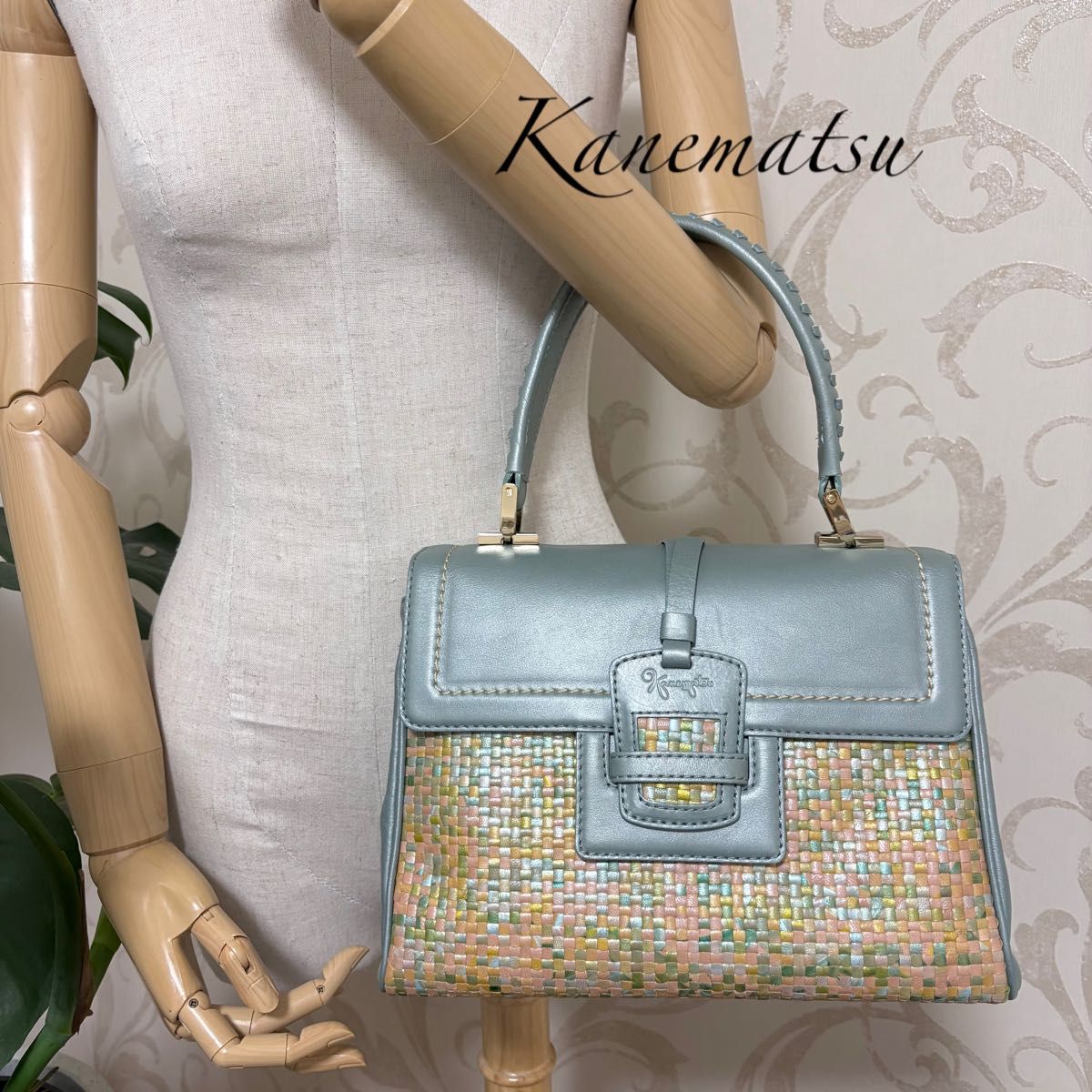 美品】銀座かねまつ ギンザカネマツ ハンドバッグ レザー 編み込み