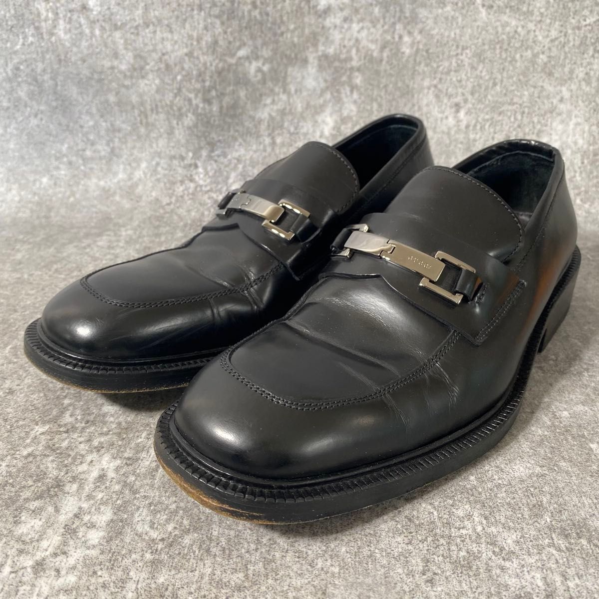 美品 GUCCI グッチ ローファー プレートロゴ 革靴 ブラック 25 5cm